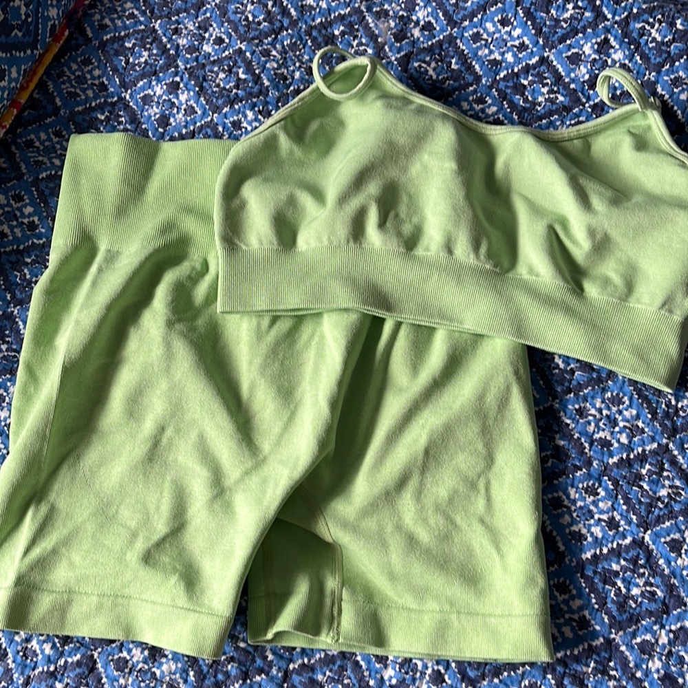 Lime green workout set size large shorts and top